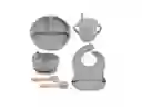 Kit Alimentación Bebe Vajilla Silicona Plato Babero 10 Pzas Gris