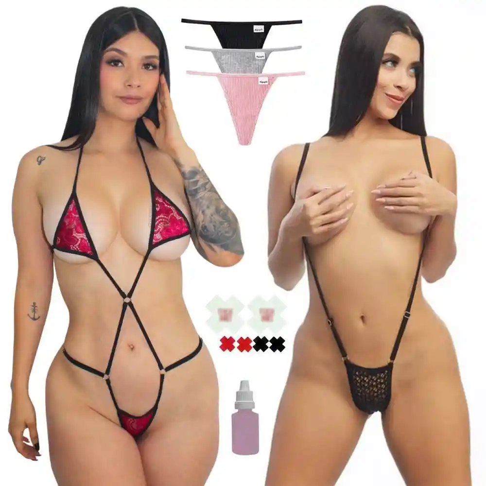 Kit X7 Piezas Lencería Sensual Ropa Interior Femenina + Tangas