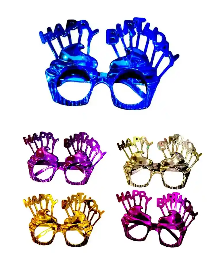 Gafas Happy Birthday Metalizadas Para Fiesta Colores Surtidos Paquete X 3. Unidades Hora Loca, Halloween, Carnaval