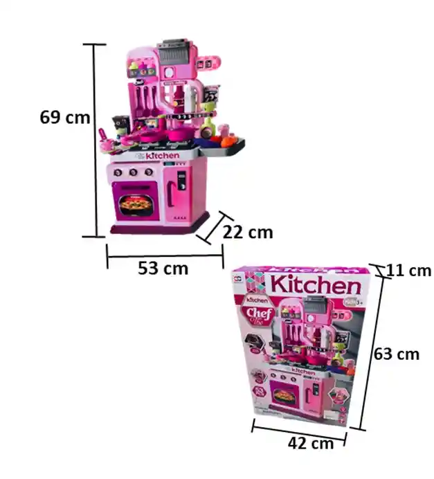 Cocina Infantil Con Accesorios, Luces Y Sonido Color Rosado Funciona Con Agua Real