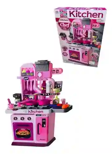 Cocina Infantil Con Accesorios, Luces Y Sonido Color Rosado Funciona Con Agua Real