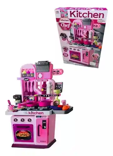 Cocina Infantil Con Accesorios, Luces Y Sonido Color Rosado Funciona Con Agua Real
