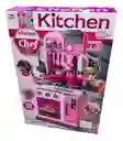 Cocina Infantil Con Accesorios, Luces Y Sonido Color Rosado Funciona Con Agua Real