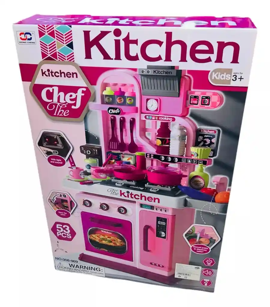 Cocina Infantil Con Accesorios, Luces Y Sonido Color Rosado Funciona Con Agua Real