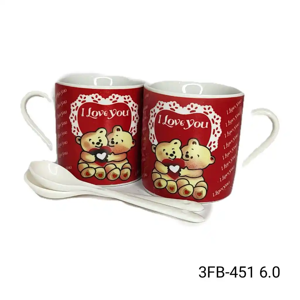 Juego De Tazas Y Cuchara Love 2piezas