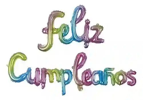Letrero Globos Bombas Inflable Multicolor Feliz Cumpleaños Cursivo Metalizado