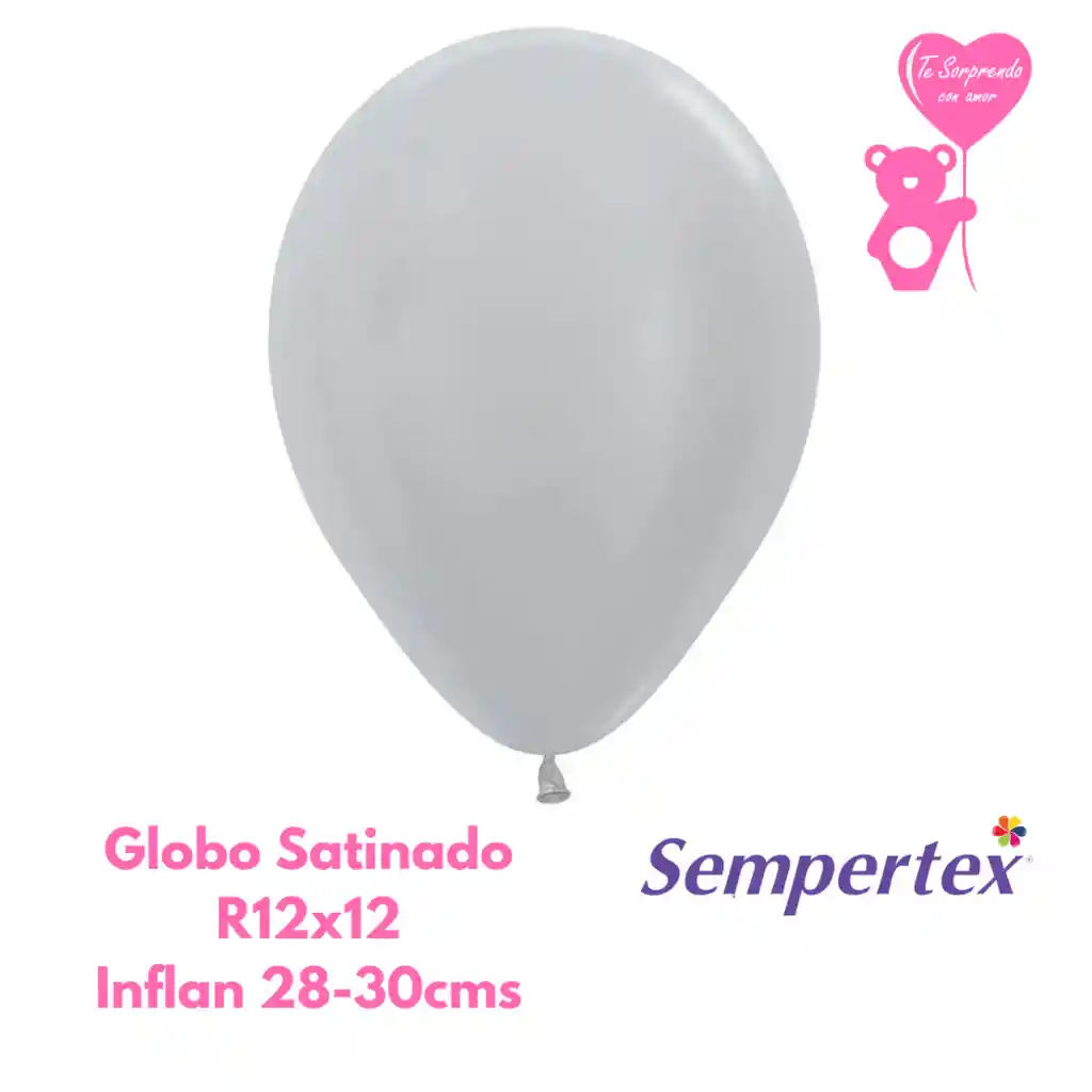 Globo O Bomba Satin Plata Sempertex R12x12