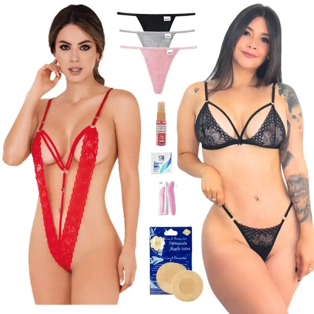 Kit X9 Piezas Lencería Sexy Femenina Encaje + Tanga Panty