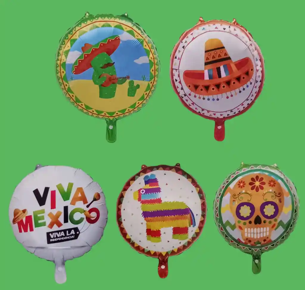 Globos Metalizados X5 Unidades Fiesta Mexicana