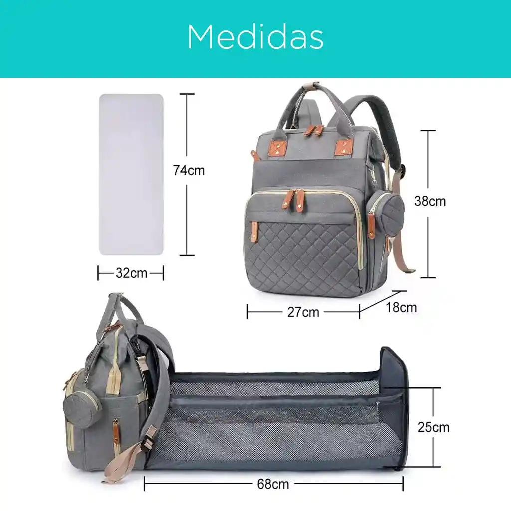 Pañalera Tipo Moisés Con Monedero Gris / Rosa