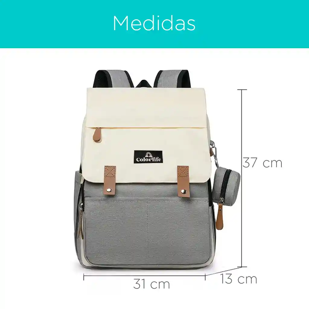 Pañalera Solapa Con Monedero Beige