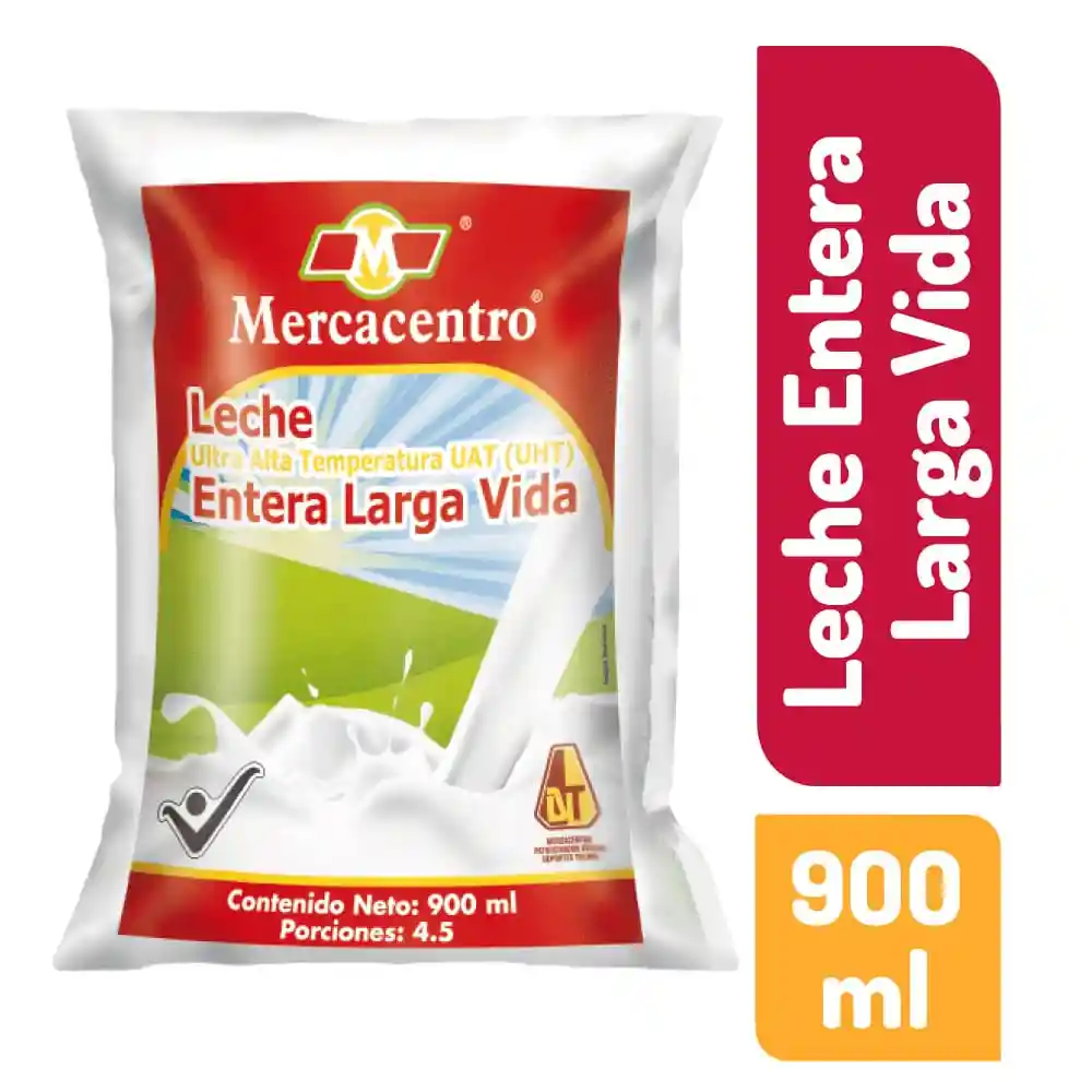 Leche Mercacentro Larga Vida 900 Ml Entera