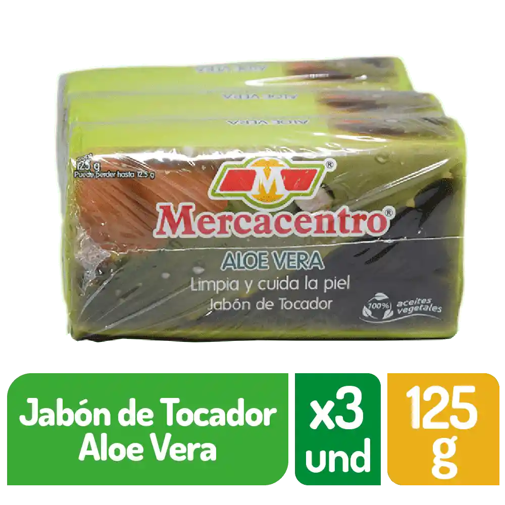 Jabón Mercacentro 3x125 G Aloe Vera