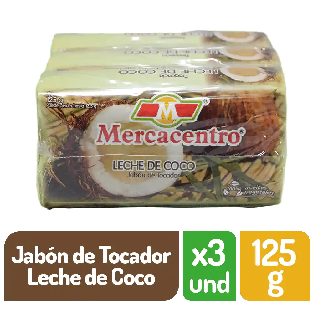 Jabón Mercacentro 3x125 G Leche De Coco