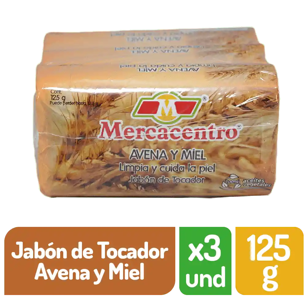 Jabón Mercacentro 3x125 G Avena Y Miel