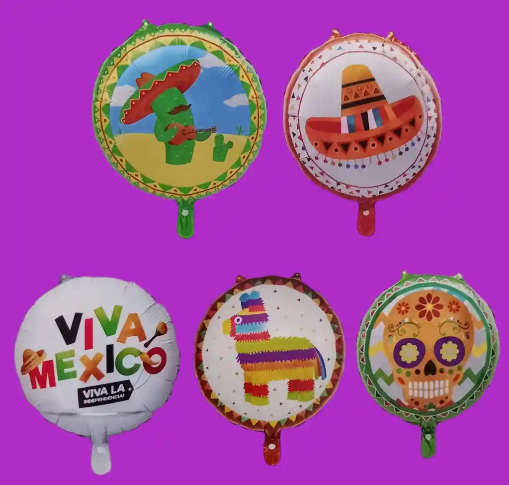 Globos Metalizados X5 Unidades Fiesta Mexicana