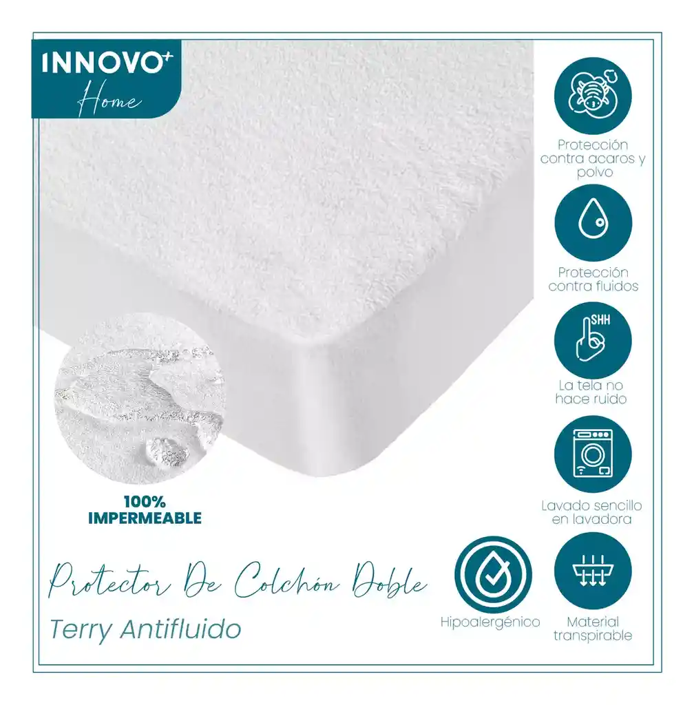 Protector De Colchón Antifluido Para Cama Doble Terry Home