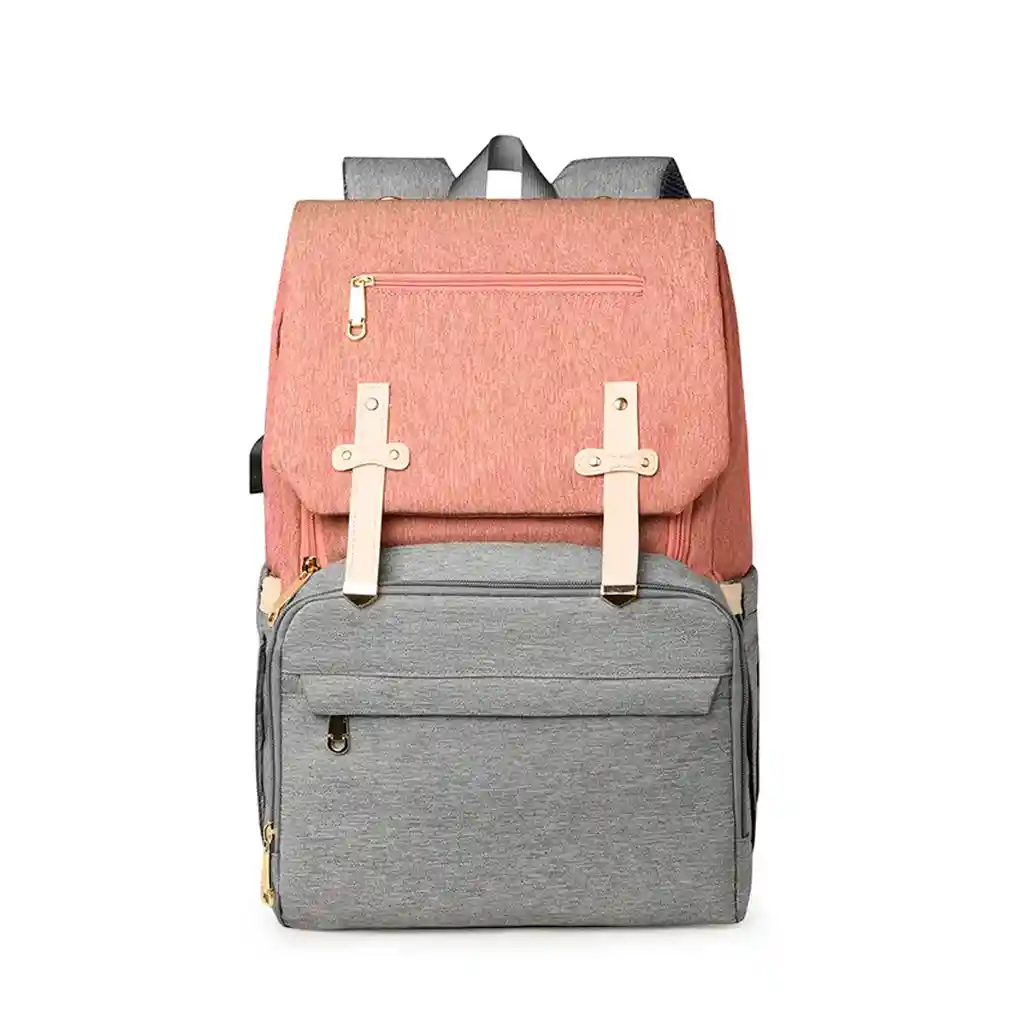 Pañalera Solapa Con Cambiador Independiente Gris / Rosa