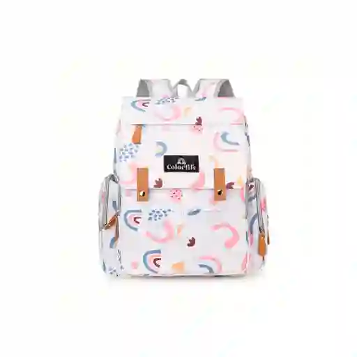 Pañalera Solapa Con Diseño Estampado Blanco Arcoíris