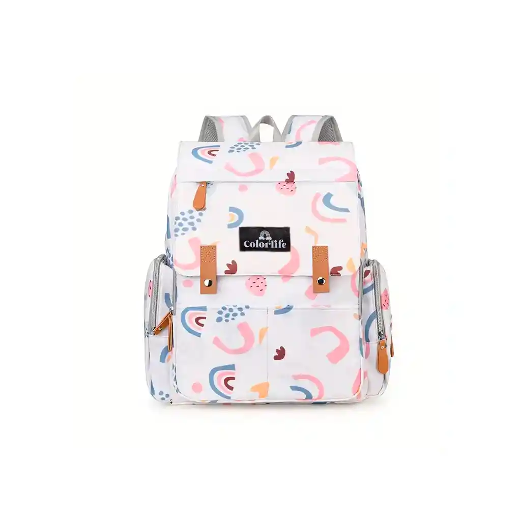Pañalera Solapa Con Diseño Estampado Blanco Arcoíris