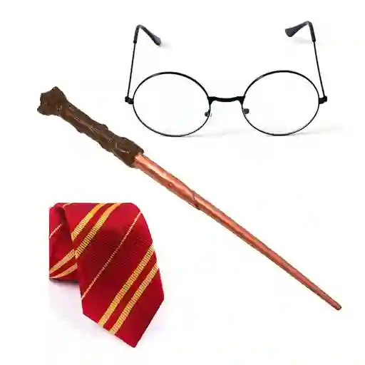 Kit Accesorios Harry Potter Varita, Corbata, Gafas Disfraz Halloween Gryffindor