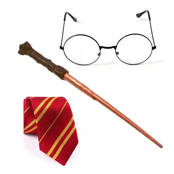 Kit Accesorios Harry Potter Varita, Corbata, Gafas Disfraz Halloween Gryffindor