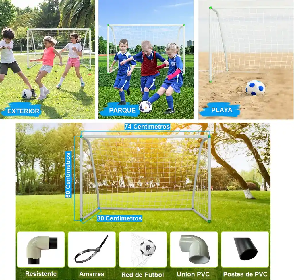 Canchas De Fútbol, 2 Arcos + 2 Mallas, + Balón, Diversión Para Niños