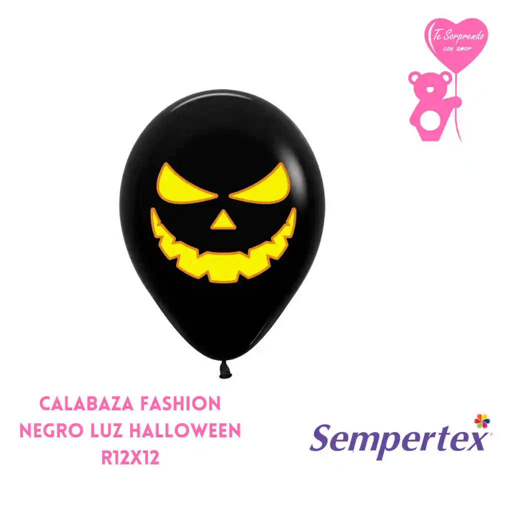 Globo O Bomba R12x12 Imp Calabaza Luz Fashion Negro Halloween Sempertex