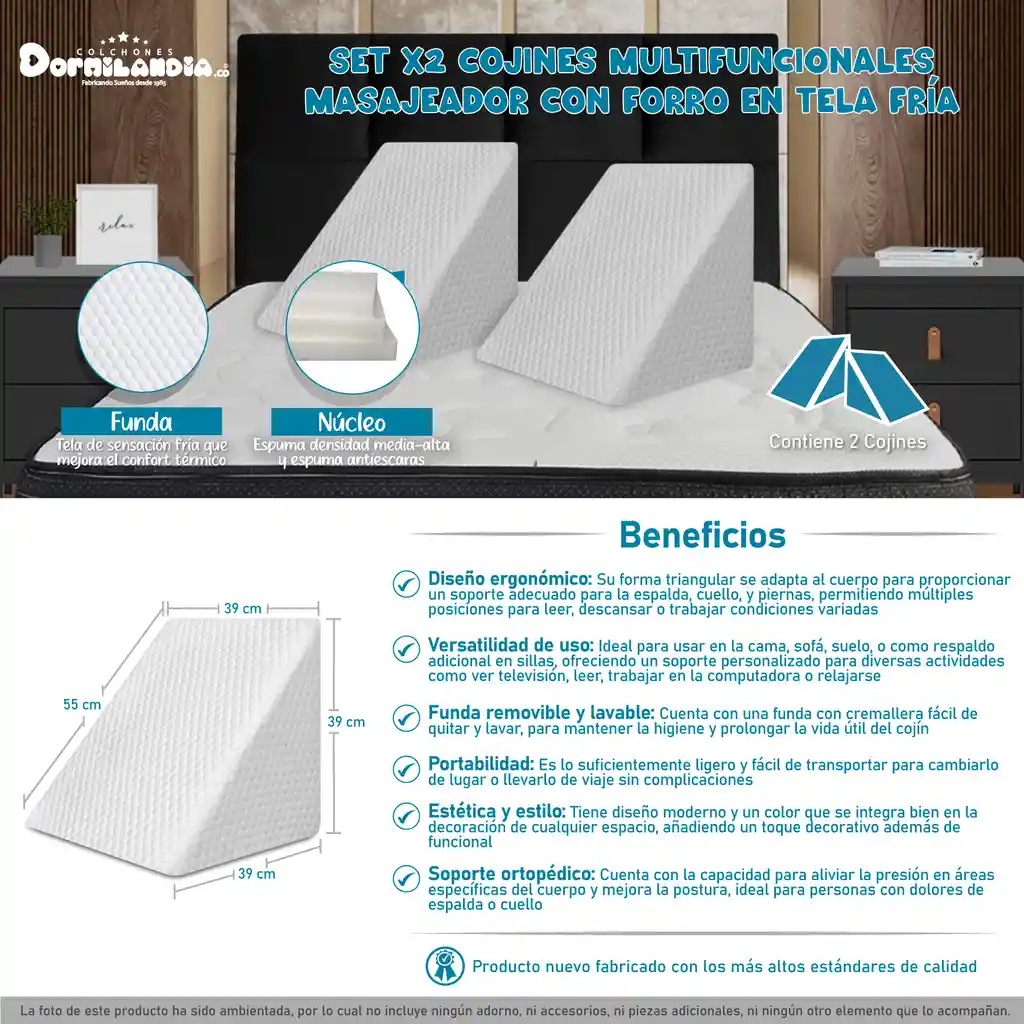 Set X 2 Cojines De Tv Triangulares Sensación Fría