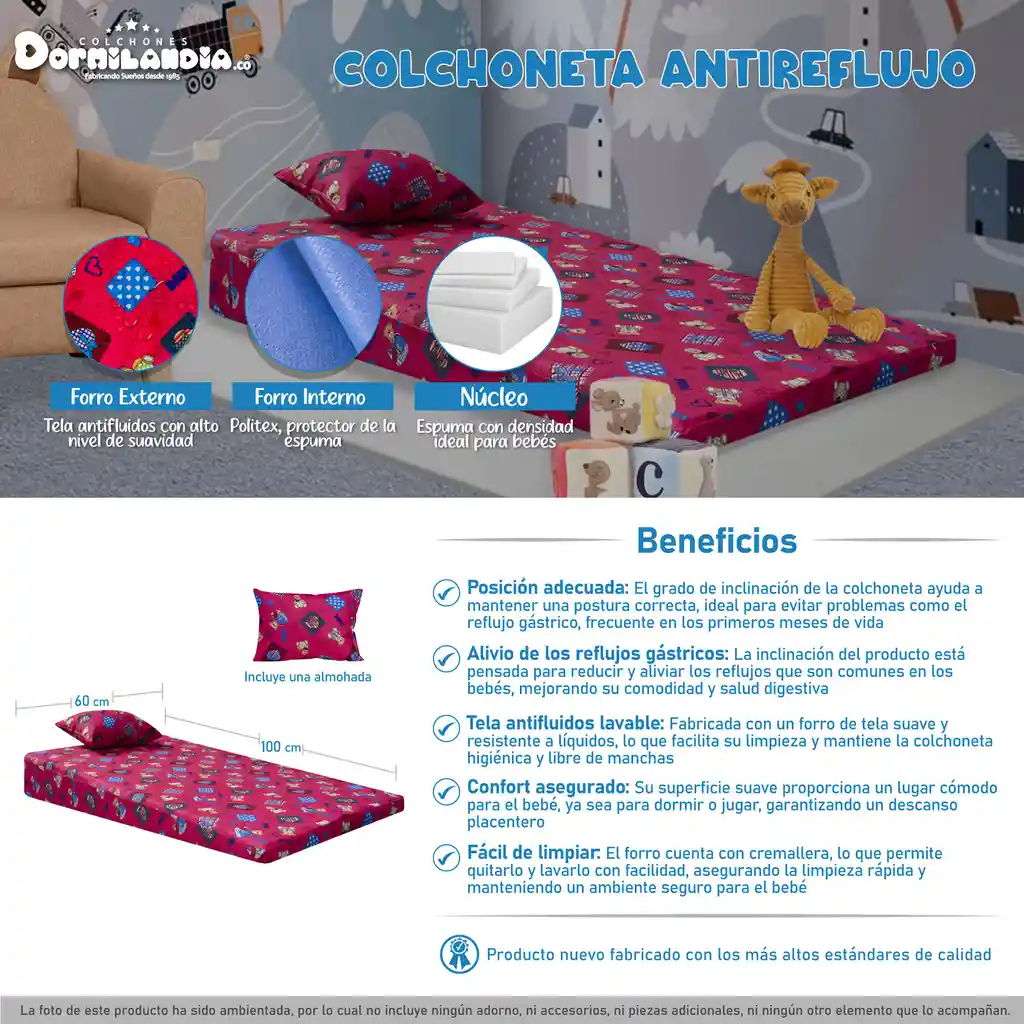 Colchoneta Antireflujo Rosa Osos Baby