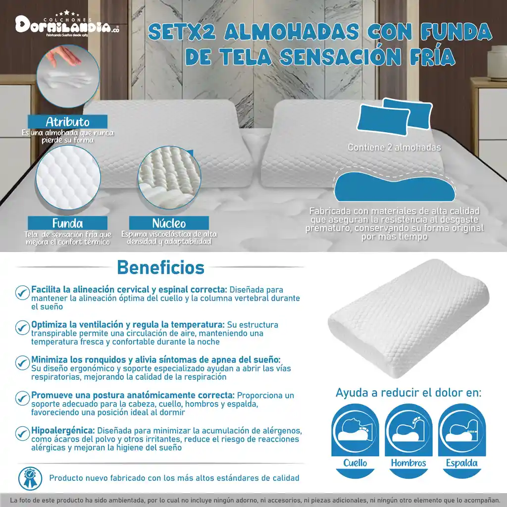 Set X2 Almohadas Viscoland Forro Tela Fria