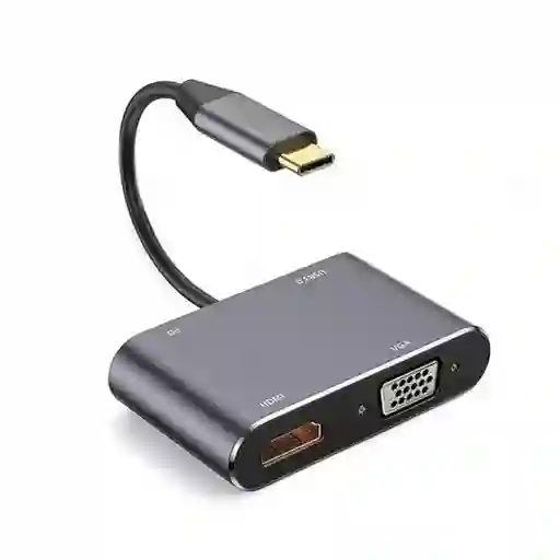 Adaptador Hub Usb-c 4 En 1 Con Hdmi + Vga + Usb 3.0 + Usb-c/pd