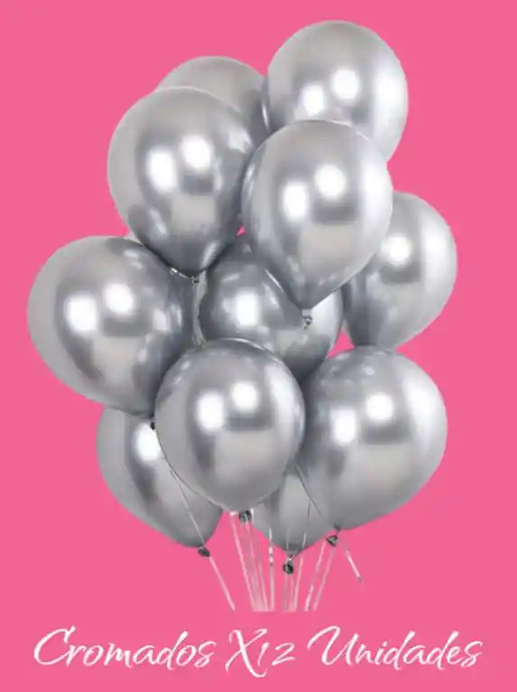 Globos Latex Cromado Reflex Plateado R12 X12 Unidades