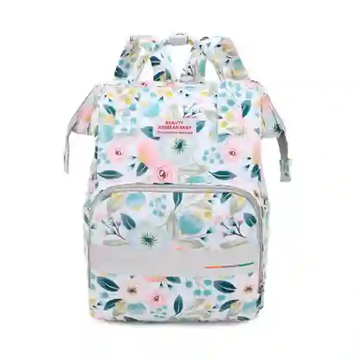 Pañalera Tipo Morral Con Diseño Estampado Blanca / Rosas