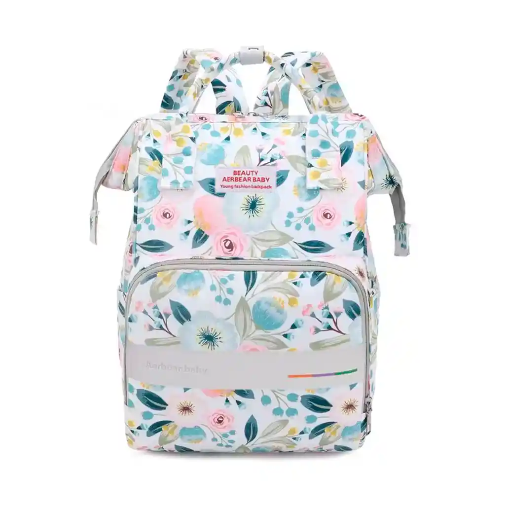 Pañalera Tipo Morral Con Diseño Estampado Blanca / Rosas