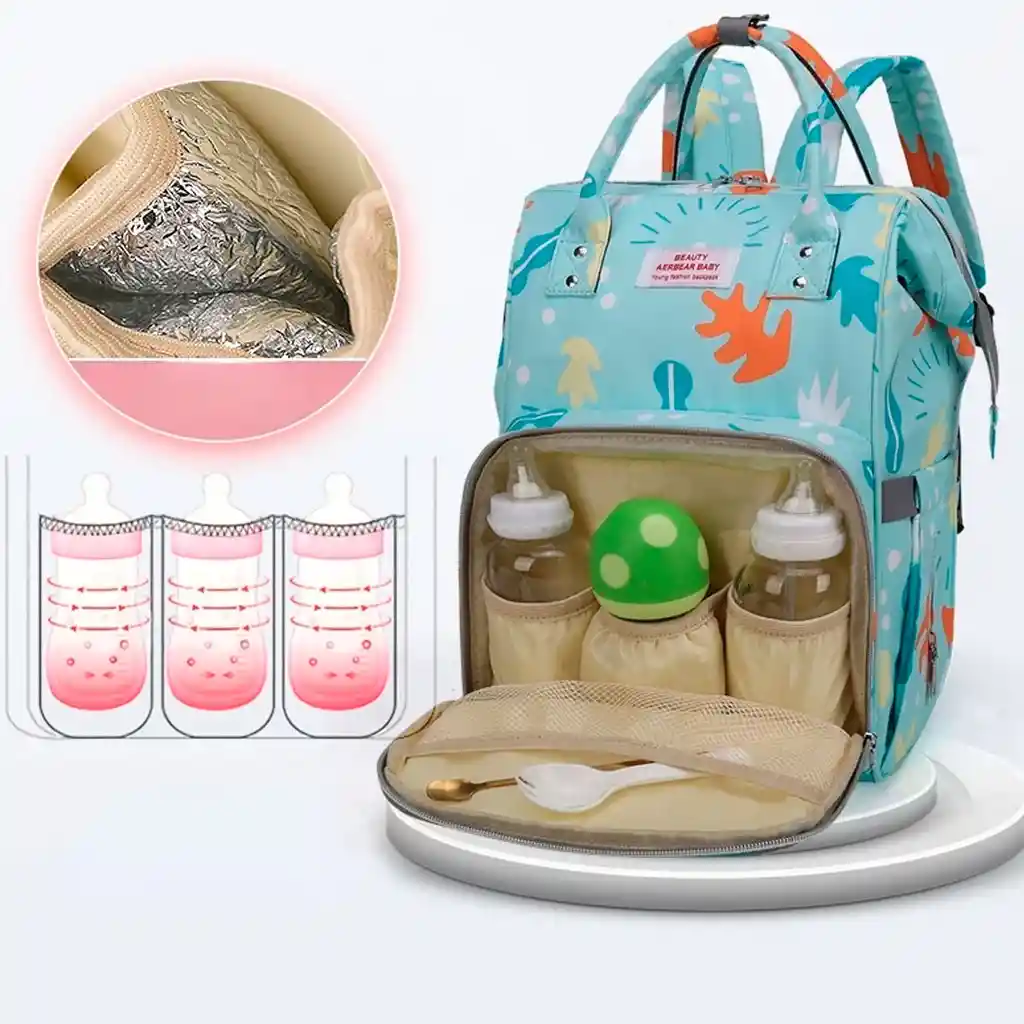 Pañalera Tipo Morral Con Diseño Estampado Lila / Unicornios