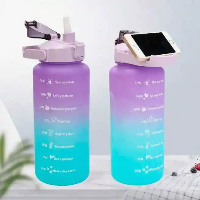 Termo Botella De Agua Motivacional Con Pitillo 2 Litros Color Morado