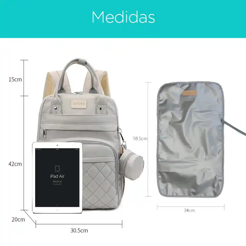 Pañalera Moral Multifuncional Colores Pastel Gris