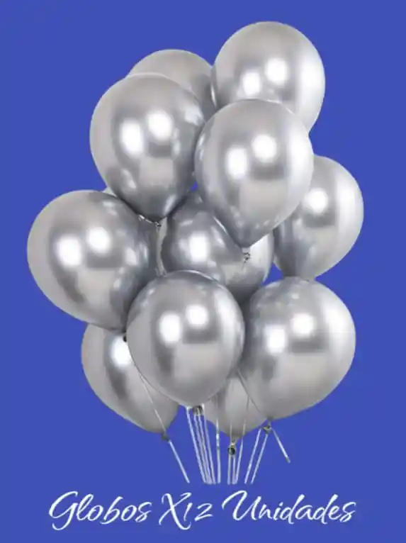 Globos Latex Cromado Reflex Plateado R12 X12 Unidades