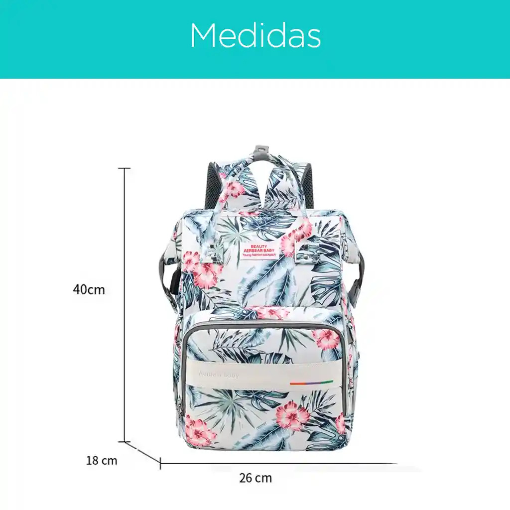 Pañalera Multifuncional Con Diseño Estampado Gris / Flores