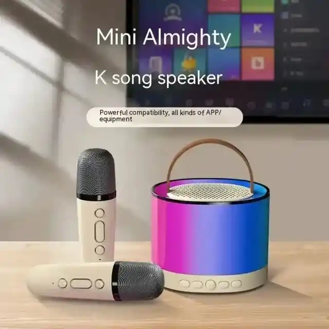 Karaoke Luces Altavoz Con 2 Microfonos Niños Inalambricos Con Bluetooth