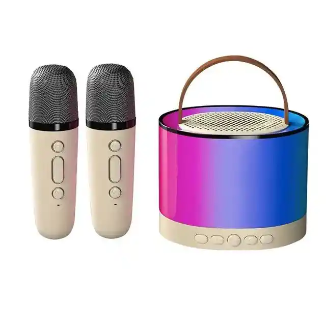 Karaoke Luces Altavoz Con 2 Microfonos Niños Inalambricos Con Bluetooth