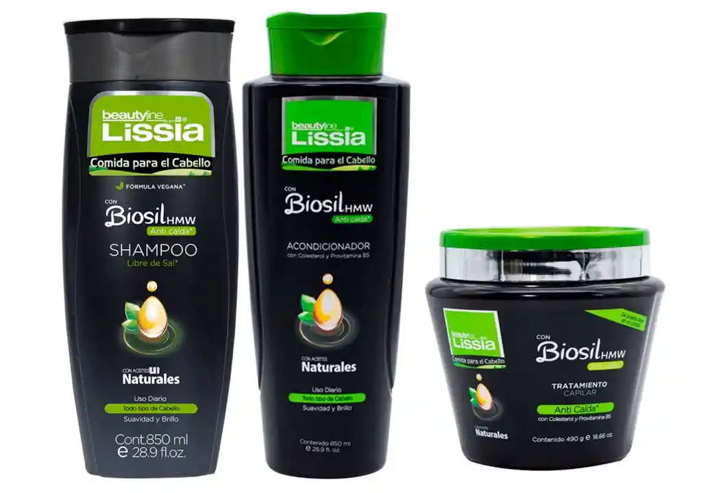 Kit Comida Cabello (shampoo, Acondicionador, Tratamiento) Biosil Lissia