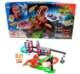 Juguete Pista Dinosaurio T-rex Doble Lavado + 10 Carros Grande