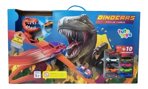 Juguete Pista Dinosaurio T-rex Doble Lavado + 10 Carros Grande