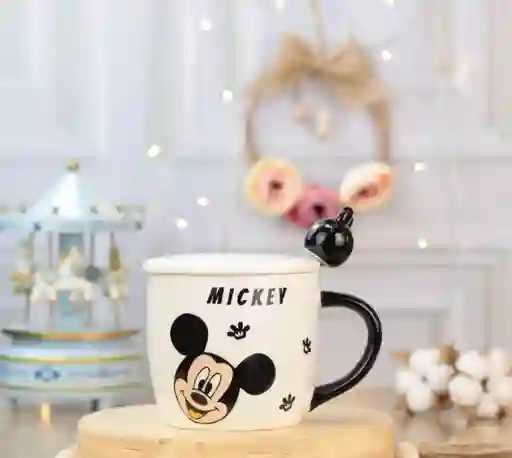 Mug Pocillo Mickey Mouse Con Tapa Y Cuchara