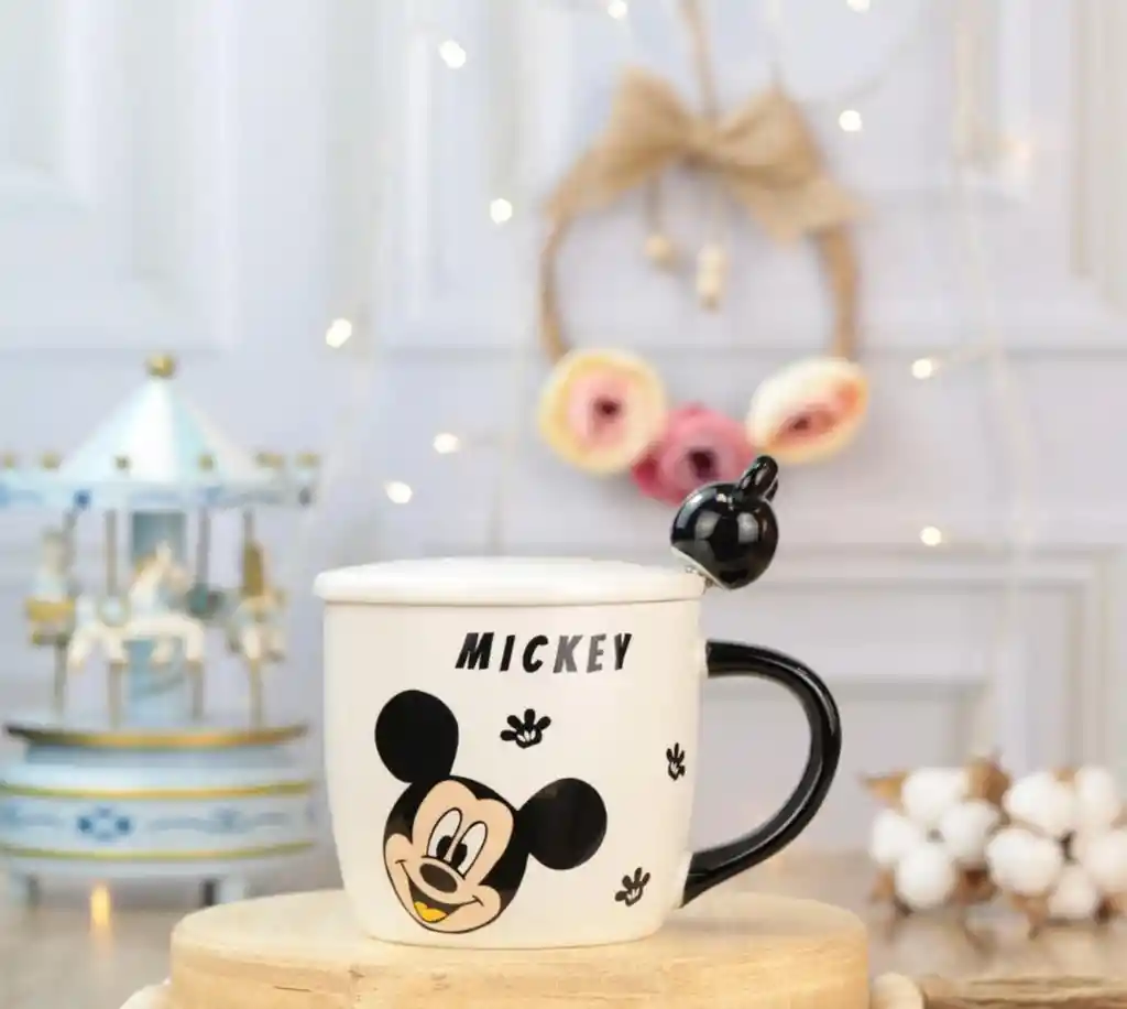 Mug Pocillo Mickey Mouse Con Tapa Y Cuchara