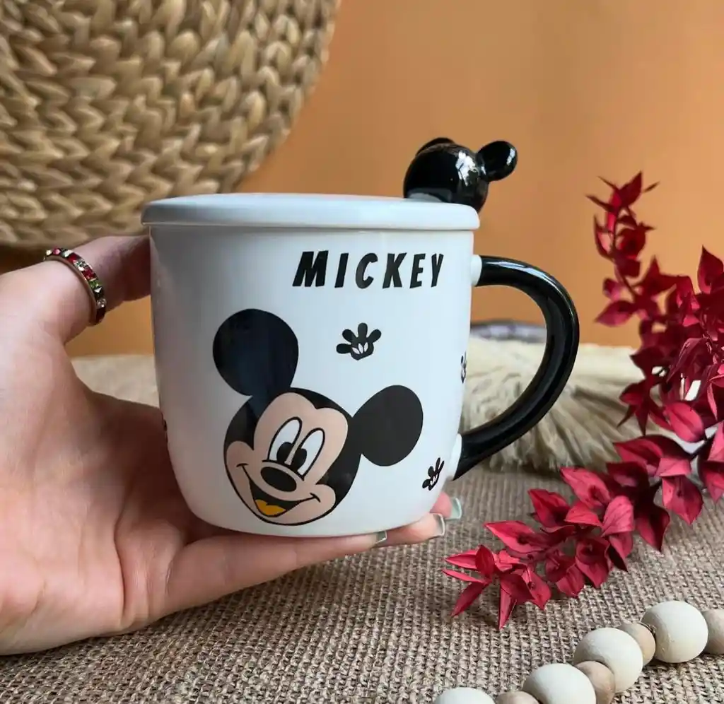 Mug Pocillo Mickey Mouse Con Tapa Y Cuchara