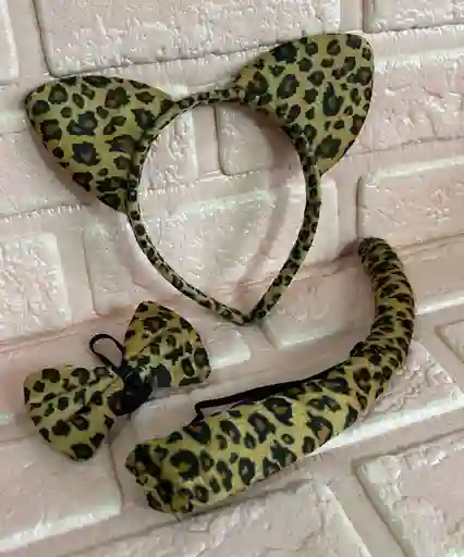 Set Leopardo Cafe Oscuro (( Diadema / Corbatin / Cola )) Halloween