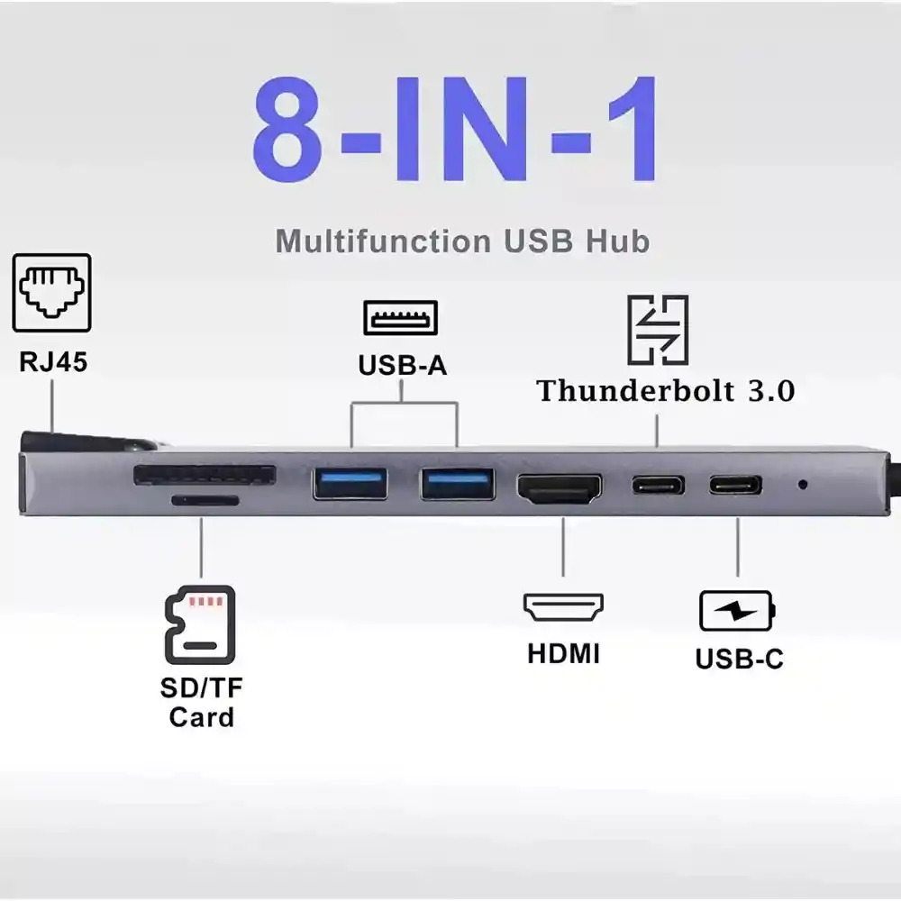Adaptador Usb C 8 En 1 Multipuerto Hub Usb C Hdmi 4k